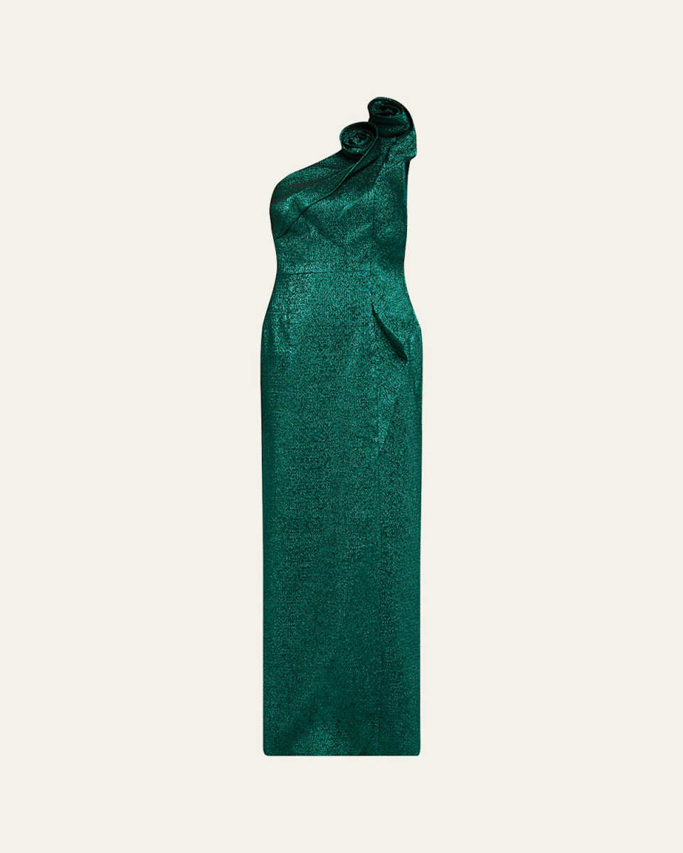 One-Shoulder Sparkle Jacquard Column Gown